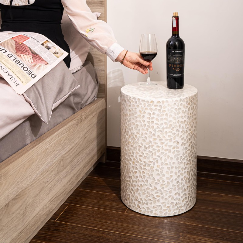 PEMAR Capiz Shell Cylinder Drum End Table Nacre Capiz Shell