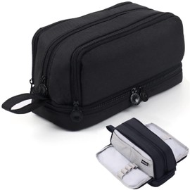 Estuche para Lapices de Gran Capacidad, Lapiceras Escolares Juveniles con 4 Compartimientos, Estuches Escolares de Lona, Organizador de Papelería para Escolar Oficina Trabajo (Negro)