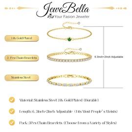 JeweBella 3-7PCS 18K Gold Bracelet for Women Chain Cuff Stacking Bracelets Set Figaro Twist Snake Tennis Bead Adjustable Chain Bracelets for Womens Gold Jewellery Set for Women