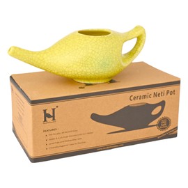 HealthGoodsIn Ceramic Neti Pot for Nasal Cleansing, Dishwasher Friendly, Holds 225 Ml Water - Crackle Pattern Yellow