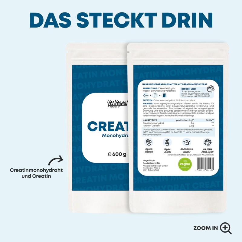 Creatin Monohydrat (600 g Kreatin vegan) (2x 600 g)