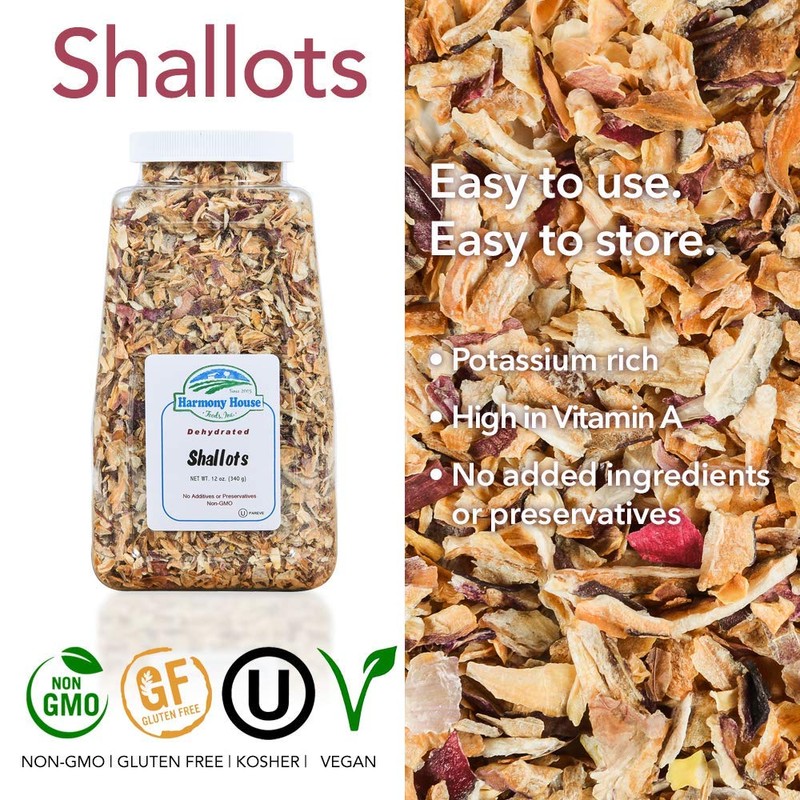 Harmony House Premium Dehydrated Shallots (8 oz, Quart Size Jar)