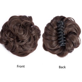 BUYOGET Claw Clip Bun Ponytail Extension Short Curly Wavy Claw Jaw Clip in Synthetic Hairpiece Pony Tail Tale 2 Inches Medium Brown