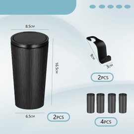 2 Packs Car Trash Can Bins with Lid, Portable Mini Car Bin for Cars Garbage Can Cup Holder, Universal Leakproof Vehicle Trash Garbage Bin with 4 Roll Trash Bags for Front Back Seat Accessories
