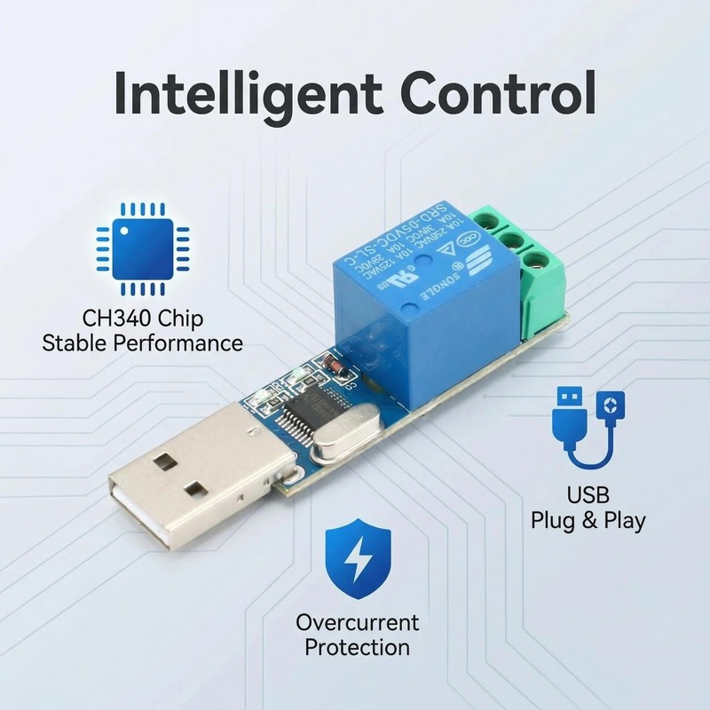 JESSINIE USB Serial Port Control Relay Module Sturdy Durable Lightweight