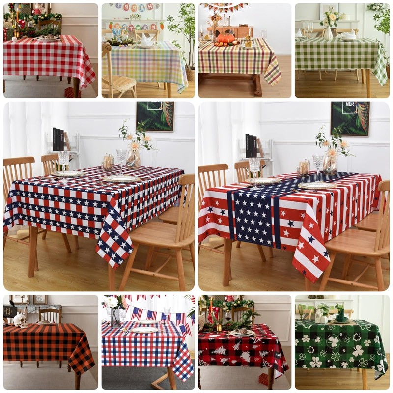 Essifunia Fringe Checkered Tablecloth with Tassel 52x70 Inch Rectangular -