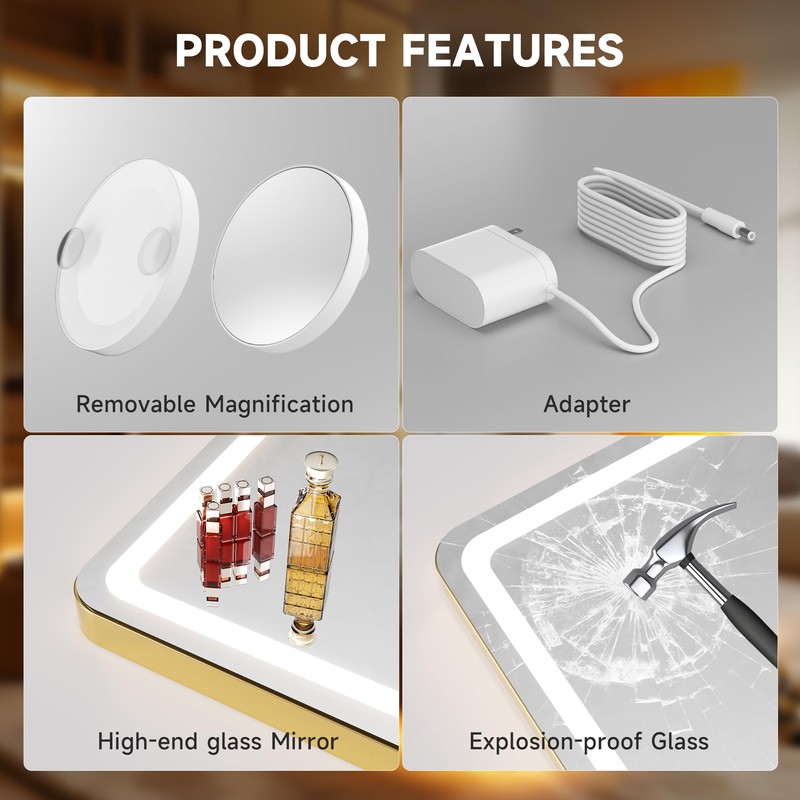 Hasipu Vanity Mirror with Lights, 31.5" x 20" LED Makeup