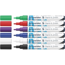 Schneider Paint-It 310 acrylic marker set 1 (2 mm round tip, high coverage, brilliant colour, for almost all surfaces) 6 pieces