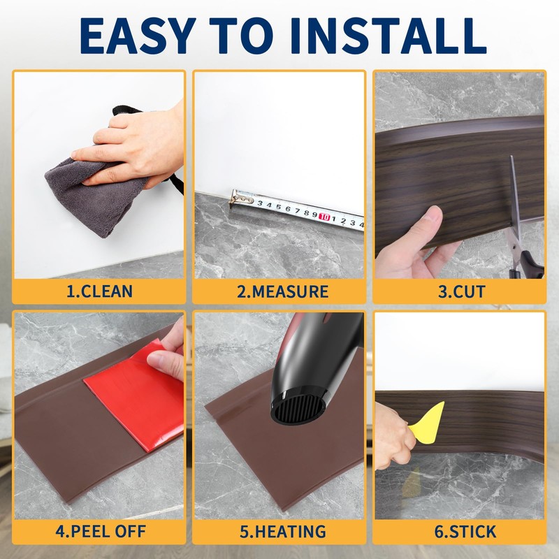 Heonay Flexible Baseboard Molding Trim 4 Inch Self-Adhesive Vinyl Wall