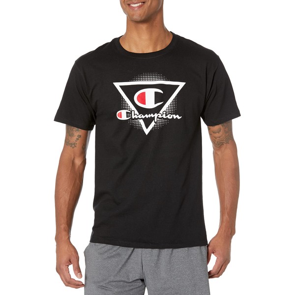 Champion, Cotton Midweight Crewneck Tee,T-Shirt for Men, Seasonal, Black Triangle Graphic, XX-Large