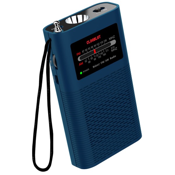 Portable Pocket AM FM Transistor Radio Powerful Flashlight Powered by