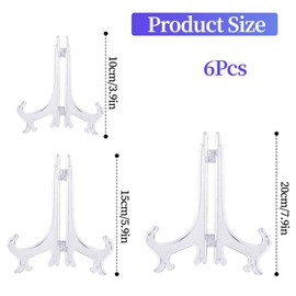 JJUNW 6Pcs Plastic Easel Plate Display Stands, 4/6/8 Inches Acrylic Plate Stand Clear Display Stand for Display Pictures or Other Items at Weddings, Birthdays, Home Decoration, Tables