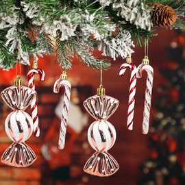 Pack of 18 Candy Canes Christmas Decoration Christmas Baubles Candy Canes Decoration Glitter Christmas Tree Decoration Rose Gold Cute Christmas Tree Decoration