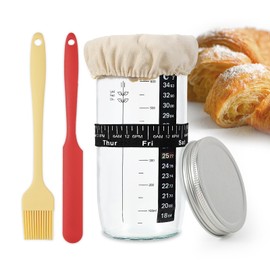 BLuvLy Sourdough Starter Jar, Sourdough Starter Kit with Date Marked Feeding Band, Thermometer, Excellent Scraper, Cloth Cover, Silicone brush and Metal Lid, 24 Oz Sourdough Starter Jar Kit