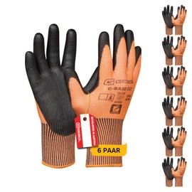 Gebol G-Base Cut 6 Pairs of Men's Level C Cut Resistant Work Gloves, PU Coated Assembly Gloves with High Dexterity & Grip, Size L/9