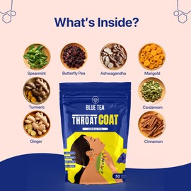 BLUE TEA - Throat Coat Tea - 50 Plant Based Tea Bags | Relaxing throat | Herbal Tea - Refreshing Flavours - Caffeine Free - Vegan - Flower Based - Non Bitter || Zipper pack