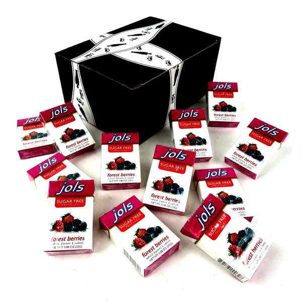 Jols Sugar Free Forest Berries Pastilles, 0.88 oz Packets in a BlackTie Box (Pack of 12)