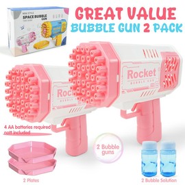 Bubble Machine Gun, 40 Holes Bubbles Gun Kids Toys for Boys Girls,Summer Outdoor Toy Birthday Wedding Party Favors Gifts:_Pink-2Pack