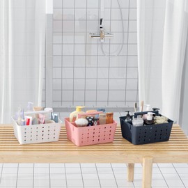 Lifewit Portable Shower Caddy with Handle, 3 Pcs Plastic Shower Caddy Dorm with Holes, Clean Organizer Basket for Bathroom, College, Dorm Room Essentials, Pink