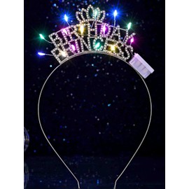 DRESBE Light Up Birthday Headband LED Rhinestone Birthday Princess Tiara Crown Headbands Birthday Party Hair Accessories for Women (Silver)