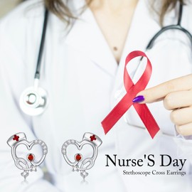 Nurse Earrings S925 Sterling Silver Stethoscope Earrings for Women Nurse Day Jewelry Gifts for Nurse Doctor Medical Student, Sterling Silver, Cubic Zirconia