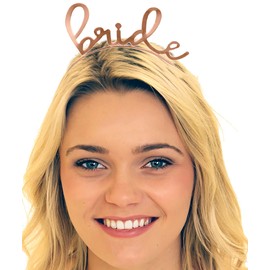 Bride Tiara Headband Rose Gold - Bridal Shower, Bachelorette Party, Wedding Tiara Headband HdBd(Lvly Bride)RSG