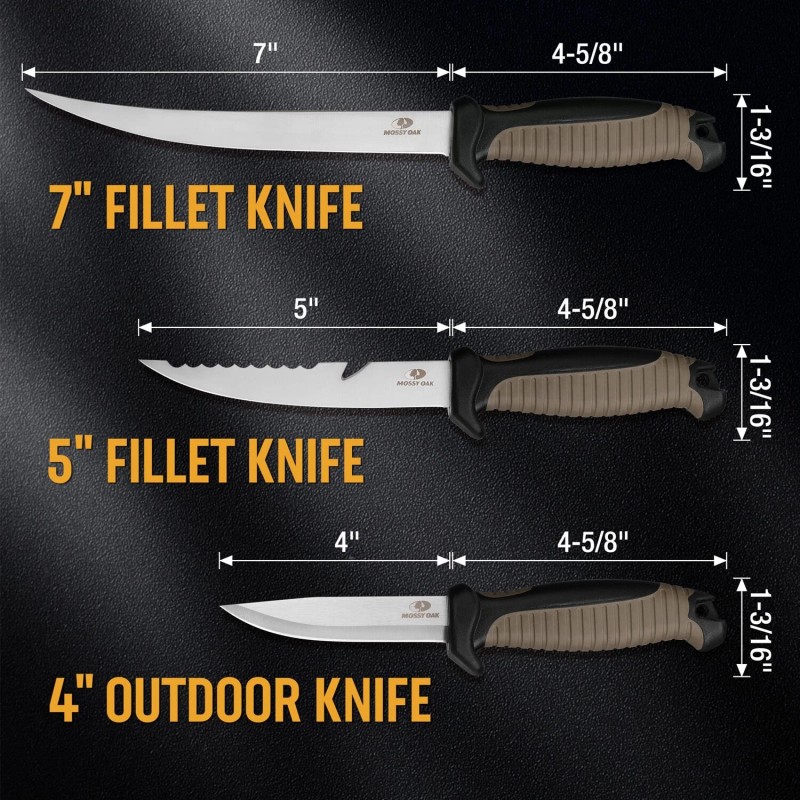 MOSSY OAK 3-Piece Fishing Fillet Knife Set with Protective Sheath