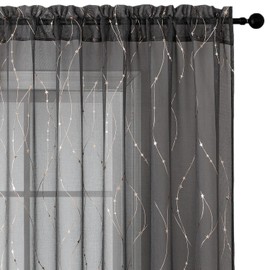 SMILE WEAVER Grey Sheer Curtains 84 Inch Long for Living Room,Privacy & Light Filtering Semi Sheer Curtain with Star Print Design,Lightweight Voile Transparent Bedroom Window Drapes,2 Panels