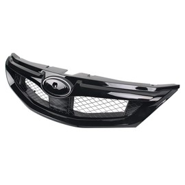 IKON MOTORSPORTS Front Upper Grille, Compatible with 2008-2010 Subaru Impreza WRX Hatchback 4DR Only, OE Style Gloss Black ABS Plastic Replacement Front Bumper Hood Grill 1PC