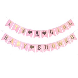 HCRXVV Rosa ITS A Girl Babyparty Deko Mädchen, Baby Shower Girlande,2 Stück Babyparty Banner für baby shower deko girl Gender Reveal Party Photo Props