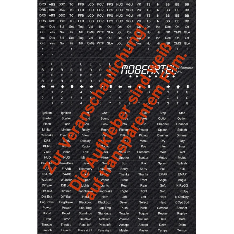 Mobeartec Simracing Button Box Sticker Sheet for iRacing, Assetto Corsa,
