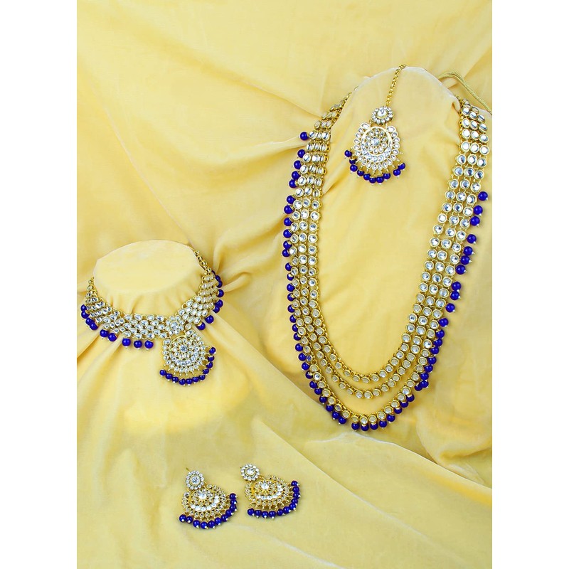 Aheli Boda India Kundan Beaded Heavy Bridal Long Gargantilla Collar