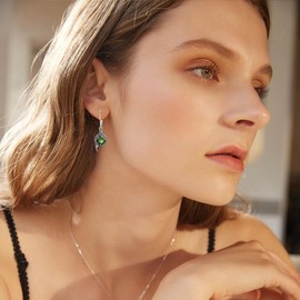 LONAGO Dragon Earrings for Women 925 Sterling Silver Black Dragon with Birthstone Heart Cut Earrings, Sterling Silver, Cubic Zirconia