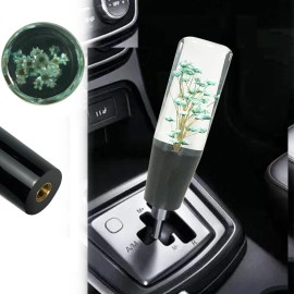 Unbranded Universal 15cm JDM Clear Teal Real Flowers Manual Gear Stick Shift Knob Shifter