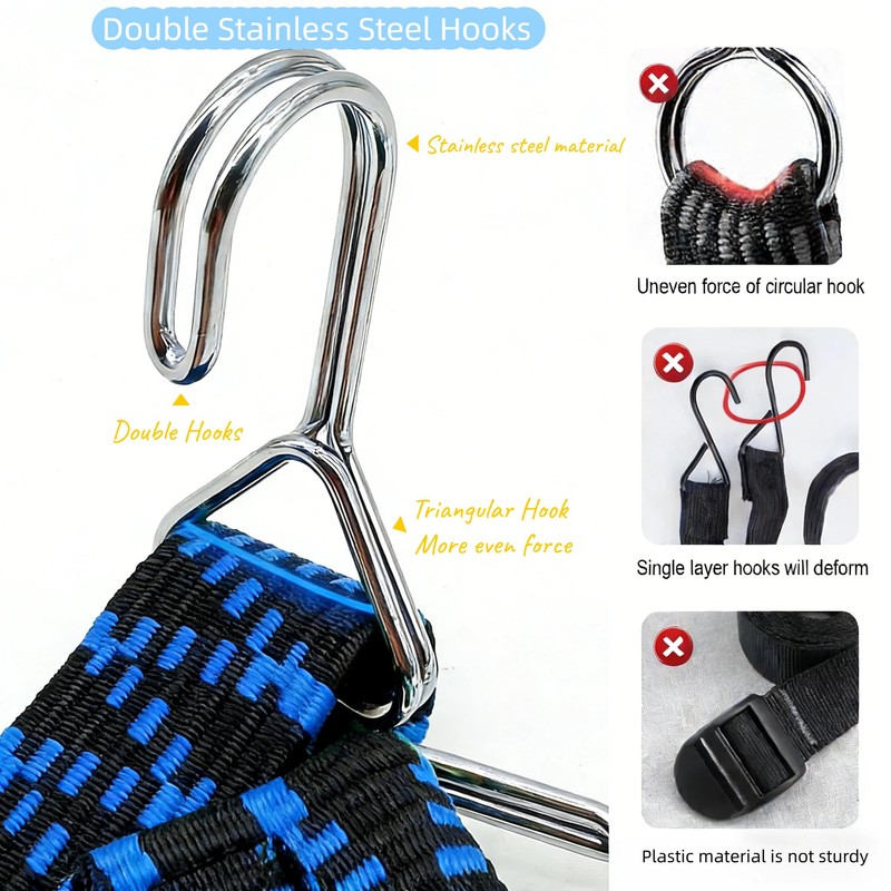 2Pcs Heavy Duty Bungee Cords 2M with Stainless Steel Hooks