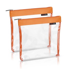 nex|trip Transparent Toiletry Bag for Liquids, Hand Luggage, Cosmetic Bag, Transparent for Aeroplane, Travel Set, Cosmetic Bag, Orange - Set of 2