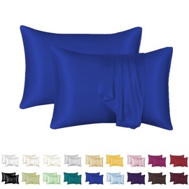 Luxurious Silky Satin Pillowcase for Hair and Skin - Set of 2 - Vegan Friendly - Standard Size - Silk Satin - Super Soft and Smooth, Cooling - Vegan (Royal Blue)