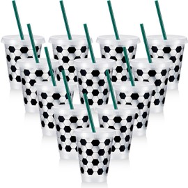Uiifan 12 Pcs Plastic Soccer Cups Reusable Soccer Tumbler with Lid and Straw Soccer Gifts for Coach Soccer Fan Men Women Soccer Party Favors Sports Themed Party Decoration (16 oz)