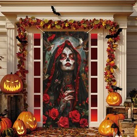 Dia De Los Muertos Door Cover Day of The Dead Photo Backdrop Rose Altar Mexican Fiesta Party Decorations and Supplies for Home