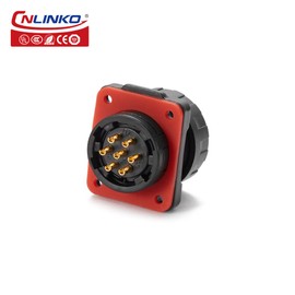 CNLINKO YM-20 Industrial Waterproof Connector IP68 Round Connector Military Design PBT Housing Plug Aviation Connector M20 2-12 Pin Flange Socket (7 Pin)