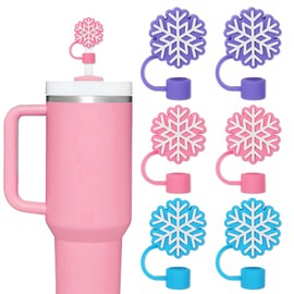 Whaline 6 Pcs Winter Straw Cover Cap Purple Pink Blue Snowflake Silicone Straw Topper Reusable 10 mm 0.4 In Straw Lid Protector for Christmas 30/40 oz Tumbler Cup Accessories