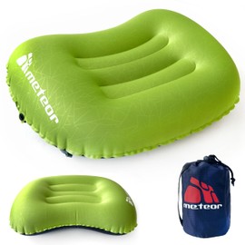 Meteor Ultralight Inflatable Camping Pillow – Compact 110g Travel Cushion for Beach, Flight, Outdoor, Lumbar, and Neck Support (Green)