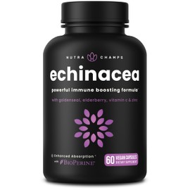 NutraChamps Echinacea Capsules 1000mg - 8-in-1 Immune Support Supplement - Echinacea Goldenseal, Vitamin C, Zinc, Ginger, Elderberry - 60 Capsules