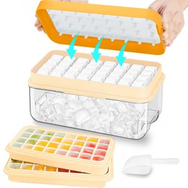 Ice Cube Tray with Lid and Bin, 64 pcs Ice Tray Kit with Ice Scoop, Ice Cube Pop Out Tray, Ice Cube Trays for Freezer, Ice Cube Molds, BPA Free, Easy Release Stackble Spill-Resistant ZZWILLB (Orange)