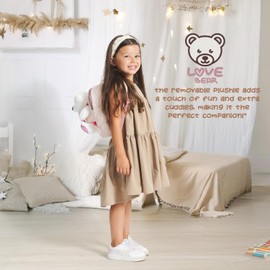 PERLETTI Teddy Bear Backpack for Children with Plush Toy Bear and Pink Heart - Cuddly Toy Plush Toy Soft Fluffy and Nursery School Bag - 3 4 5 6 Years Baby Children's Bag, Brown bear