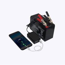DC Converter with Battery Clip 12V 24V to 5V 8A USB Power Adapter Buck Regulator Charger, 4 Ports Automatically Identify shunt Charging