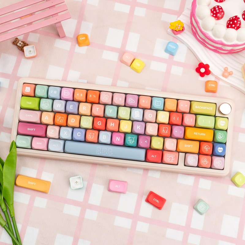 COOMICKEY Cute PBT Keycaps 133 Keys Candy Bear Custom Keycaps