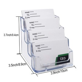 UMILKI Acyrl Business Card Holder with 4 Compartments, Transparent Business Card Stand, Per Business Card Stand, Holds 80 Business Cards, Business Cards Display for Desk, Office, Collection, Pack of 2