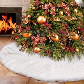 Steppiano Christmas Tree Skirt, Fur, Hidden Foot, Diameter 30.7/35.4/48.0 inches (78/90/122/152 cm), Round Cute, Luxurious, Store, Room, Decorative, Ornament, Cute Christmas Wall Decoration, Perfect Christmas Atmosphere (30.7 inches (78 cm) (White 30.7 i