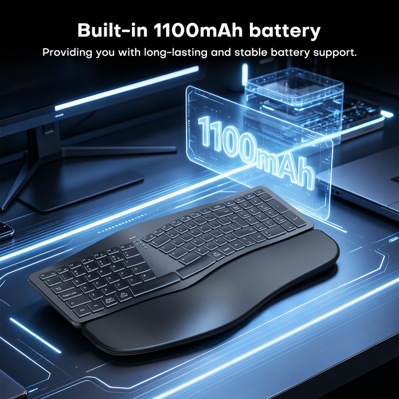 MOKURU Wireless Ergonomic Keyboard, Split Keyboard with Wrist Rest, Full